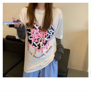 1Pc loose casual short-sleeved T-shirt loose large size casual versatile simple top berlengan pendek