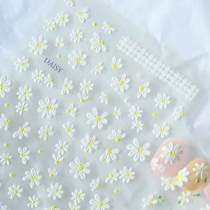 1Pc 5D Elegant White Daisy Nail Art Stickers Spring Summer Flower Self-Adhesive Nail Decal Kawaii Daisies Nail Decoration Slider