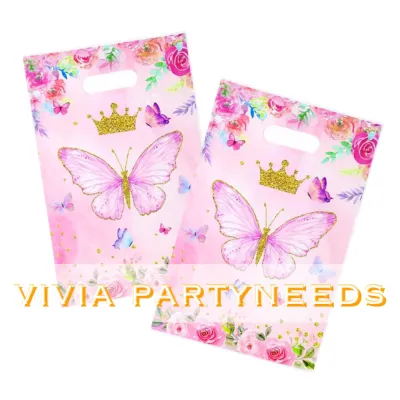 10pcs Butterfly Plastic Loot Bag 17x25cm Birthday Party Candy Gift Lootbags