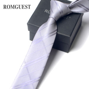 Romguest | Narrow Hand-Tied Mens Gray Necktie 6cm