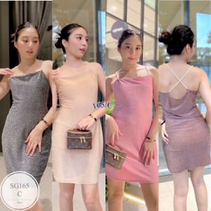 ML165 Dress เดรสสายเดี่ยวแต่งมุกสายไขว้หลัง ผ้ากริตเตอร์วิ้งค์ ผ้าดีมีซับในตัวไม่บาง สวยเป้ะ เต็ม10ไม่หัก ดีเทลวิ้งงทั้งตัว ใส่ออกงานได้เลยค่ะ