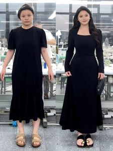 Plus Size French Hepburn Style Square Collar Elegant Dress Womens Autumn Plus Size Ladies Waist-Tight Pear Shapes Skimming Small Black Dress