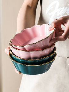 Bát Salad Bằng Gốm Sứ Nhẹ Sang Trọng Có Viền Vàng Hình Hoa Bát Ăn Nhẹ Bát Tráng Men Bát Cơm Nổi Tiếng Của Mclaren