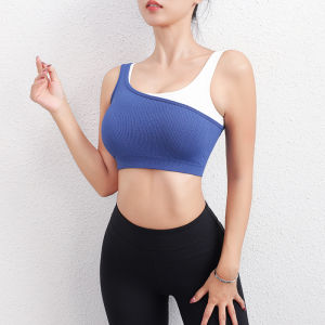 Contrast Color Fake Two Pieces Bubble Wrap Push up with Breast Pads Sports Vest Womens Summer Workout Bra Running Training Yoga Clothes