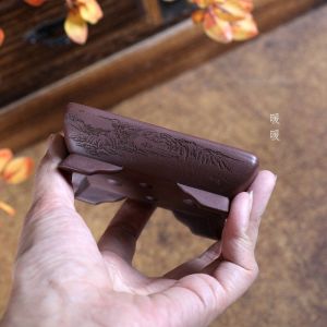 Miniature Purple Clay Flower Pot Scenic Micro-Potted Plant Small Long Rectangle Footed Potted Landscape Treasure in Palm Warm Pick