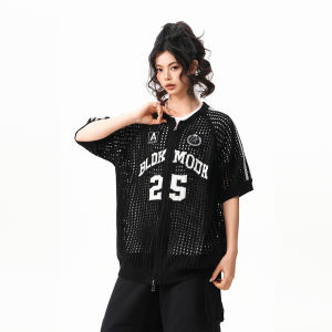BWKA | American Letter Jacquard Hollow-out Short Sleeve Casual T-shirt
