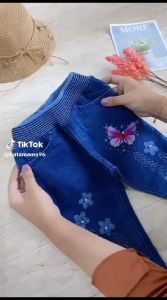 Celana jeans panjang anak perempuan celana panjang mutiara kupu 9bulan-12tahun