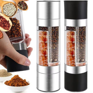 ขวดที่บดพริกไทยเกลือแบบปรับได้2ใน1แบบใช้มือสแตนเลสสตีลภาชนะอุปกรณ์ขูดเครื่องเทศแกดเจ็ตสำหรับครัวในครัวเรือน