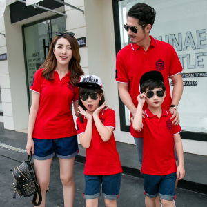Parent-Child Wear Summer Wear a Three-Mouth Four-Mouth Cotton Short-Sleeved T-shirt Mother-Child plus Size Lapels Red Shirt Polo Shirt