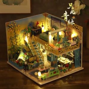 Mô hình đồ chơi trí DIY Nhà búp bê thủ công tự làm lấy bằng gỗ phong cách kiến trúc Trung Quốc cổ đại Một Màu Xanh Biếc