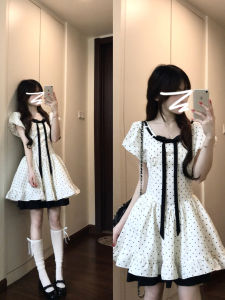 PEIZIXUAN | French White Puff Sleeve Polka Dot Dress Summer New Style Petite Slim
