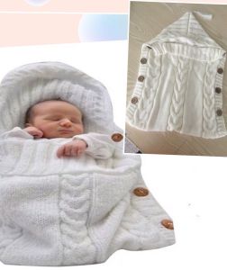 Knitted Blanket Handmade Wrap Super Soft Sleeping Bag For Baby Newborn - White