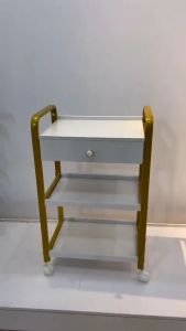Xe đẩy gỗ 3 tầng có ngăn kéo khung mạ vàng cao cấp | Xe đẩy gỗ spa khung vàng chắc chắn