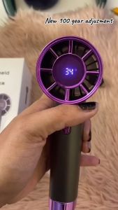 New High Speed Cooler Handheld Fan 100 Gears Portable Air Conditioner Bladeless Cold Fan 3000mah Long Battery Rechargeable Turbo Fan LED Digital Display Outdoor Powerful Hand Fan