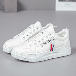 IELGY Platform White Shoes Womens Leather Panel Shoes Versatile Athleisure Sports