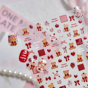 Nails 2026 Gilding Stickers Sweet Nail Decals Cute Bear Rose Nail Art Stickers DIY Back Adhesive Manicure 3D Decorations Decals
