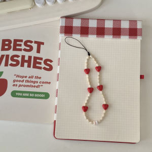Korean Ins Style Retro Red Love Pearl Mobile Phone Lanyard Pendant CCD Hanging Gift DIY Beaded