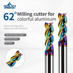 HRC55 Colorful End Mill Carbide For Aluminium 3 Flutes Endmills DLC Coating Milling Cutter CNC Maching Milling Cutting Tools
