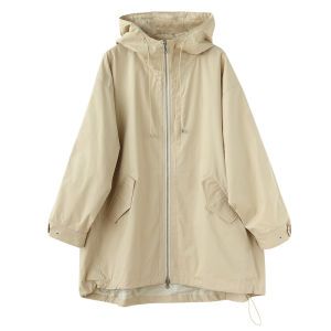Fish Baby Loose Wide Commuter Style Coat Hooded Mid-Length Classic Outerwear Korean Version Bat Shape Cotton Polyester Blend