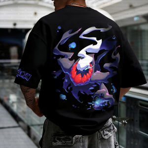 Summer 2026 Anime Pokemon Cotton T Shirt Gengar And Porygon Back Print Purple Smoke Blue Light Effects Loose Fit Men Women
