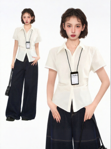 BAIDAIFEI | White Short-sleeve Slim Fit Summer Shirt