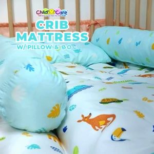 Child Care Crib Mattress with Pillow and Bolsters 24X36 inches Portable Foldable 4-in-1 With Protective Case