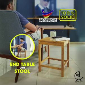 Softloft 2 in 1 Signature Square 100% Solid Wood Stool Cum Coffee Table For Dining Study Chair Small Side Desk Meja Kayu Multipurpose Saddle