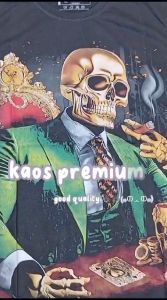 KAOS DISTRO MOTIF TENGKORAK JAS HIJAU/ATASAN PRIA/KAOS OBLONG HITAM