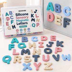 EducratePH Premium Silicone Sensory Magnetic Letters A–Z | 26PCS Textured Alphabet Magnets for Kids