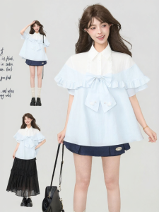 KEIKO | Sweet Casual Thin Multi-color Shirt with Unique Bow Tie