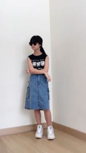 Rok 7/8 Bawahan Fashion Bahan Jeans Premium Santai Dan Kece Motif Cargo Terkini Anak Perempuan Cewek 4-15 tahun Nomenakids 5215-18