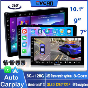 [Qled 1280*720P]Evean 9"/10.1" inch 8G 128G 8 Core Car Android Player 360 Panoramic Camera Android15 Radio Kereta Wireless Carplay Auto 2 din Multimedia Player Head Unit Wifi GPS