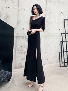 ชุดราตรีสีดำ ชุดแต่งงาน ชุดวันเกิด ชุดราตรีผู้หญิง ชุดราตรีเอวกลาง ชุดราตรียาว ชุดราตรีคอวีลึก ชุดราตรียาวคลุมเข่า