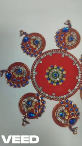 Traditional Reusable Handcrafted Rangoli Beautiful Festive Home Decor Acrylic Rangoli | Diwali Decoration with Studded Stones (Pack of 1 pc)