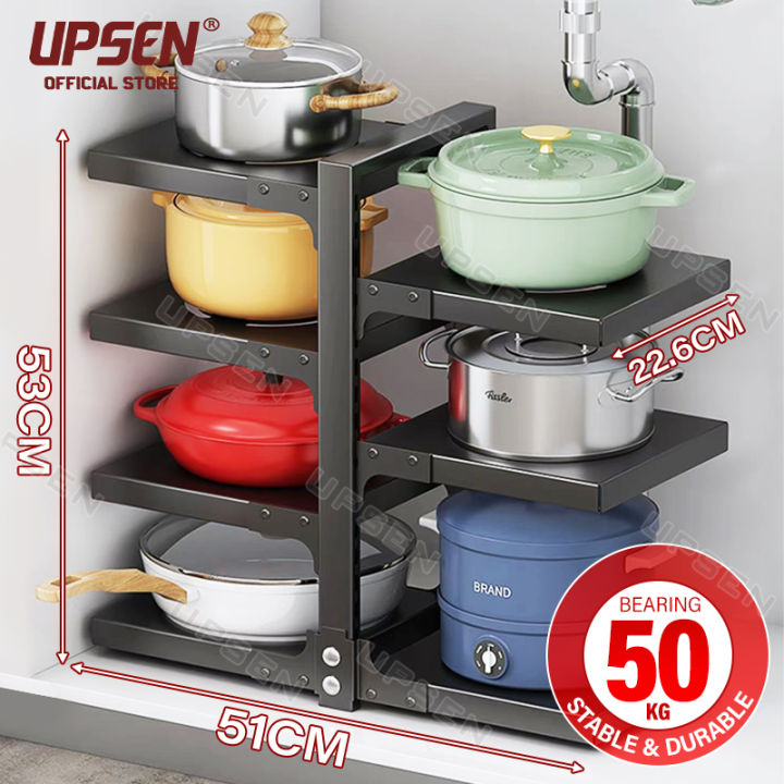 Under Sink Adjustable Pots & Pans Rack Kitchen Countertop Organizer