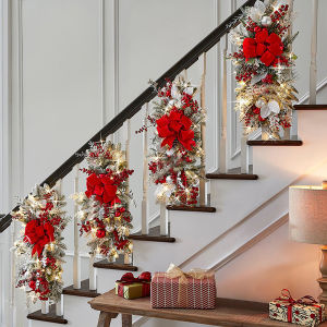 Chinatera Christmas Wreath Stair Garland with Lights LED Light Strip Home Garden Front Door Garland Christmas Hanging Pendant Christmas Decoration Xmas New Year Decor