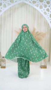 Mukena Anak Perempuan Resleting 6-12thn Katun Mikro Motif Bunga Lucu