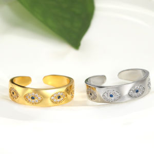 Gold Color Copper Wedding Jewelry AAA CZ Evil Eye Design Open Ring For Women Girl Engagement Gift