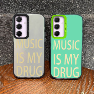 Black MUSIC IS MY DRUG Luck TPU Pattern Korean Phone Case For Samsung Galaxy A54 A34 A14 A24 A53 A13 A12 A15 A25 A35 A32 Cover