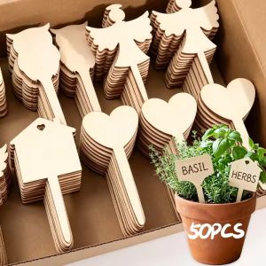 50Pcs Wooden Gardening Signs Multi-shape Plant Labels For Succulents Fresh Flowers Landscape Signage