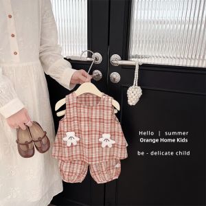 Girls Plaid Cute Breathable Summer Outfit Set