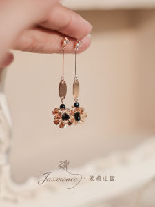 ต่างหูรูปดอกไม้สไตล์จีนสีดำ ต่างหูแบบมีหัวเข็มขัด ต่างหูแบบห้อย สำหรับผู้หญิง เครื่องประดับแฟชั่น เครื่องประดับหู เครื่องประดับ