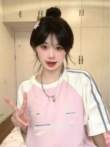 เสื้อยืดคอกลมแขนสั้นผ้าฝ้ายสำหรับผู้หญิงในช่วงฤดูร้อน ทรงหลวม สไตล์เกาหลี แฟชั่นลำลอง ลายพิมพ์ เสื้อผ้าทำงาน