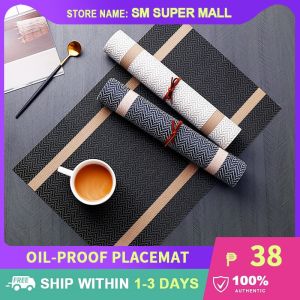 【Japanese Style】Table Placemats Waterproof Oil-proof Washable Heat Insulation Designed Western Mat with Gold Thread Design