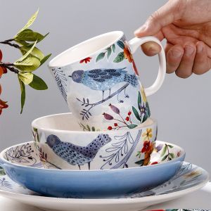 OMK American Style Underglaze Ceramic Tableware Suit Dinner Plate Dessert Dish Deep Dish Salad Bowl Coffee Mug