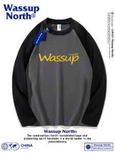 Áo Thun Cotton Dài Tay Màu Tương Phản Cổ Tròn Thường Ngày Mùa Xuân Thu Cho Nam Và Nữ WASSUP NORTH Áo Thun Cotton Nguyên Chất