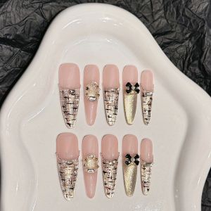 10pcs Handmade Fake Nails Fine dog pointed type Press On Nails compilations Broken diamonds different styles and designs