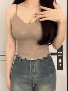 เสื้อกั๊กสายเดี่ยวลูกไม้สไตล์ย้อนยุคพร้อมแผ่นเสริมหน้าอก แขนกุด เซ็กซี่ หลวม ดีไซน์หลังสวยงาม เสื้อผ้าทำงานฤดูใบไม้ร่วงสำหรับผู้หญิง