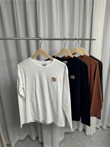 เสื้อยืดคอกลมแขนยาวผ้าฝ้ายแท้สไตล์อเมริกันลำลองสำหรับผู้ชาย ทรงหลวม ปักลาย 3 มิติ เสื้อผ้าทำงานฤดูใบไม้ร่วง