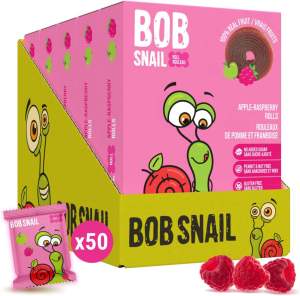 Bob Snail Raspberry Fruit Roll Ups – 50 Fruit Rolls - Vegan No Added Sugar No Nuts No Gluten 500g